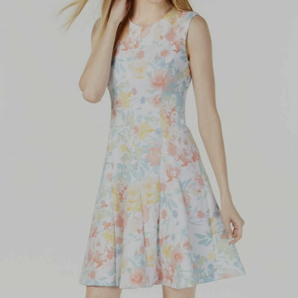 Calvin Klein Floral Sleeveless Fit & Flare Scuba Dress - Size 12